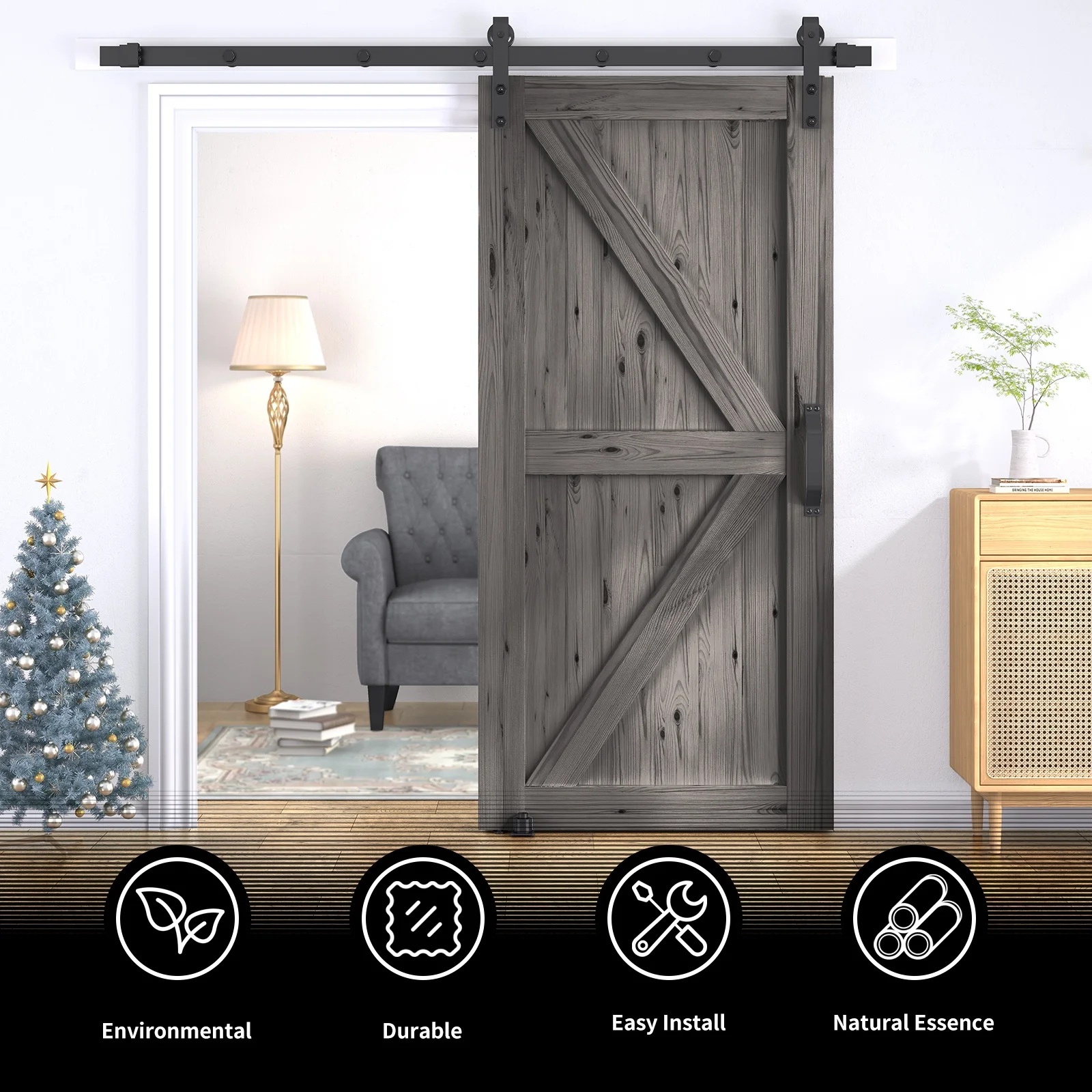 ZAFLY 42"x 84" Sliding Barn Door, Single Track Sliding Barn Door with Hardware Kit and Handle for Interior & Exterior Use