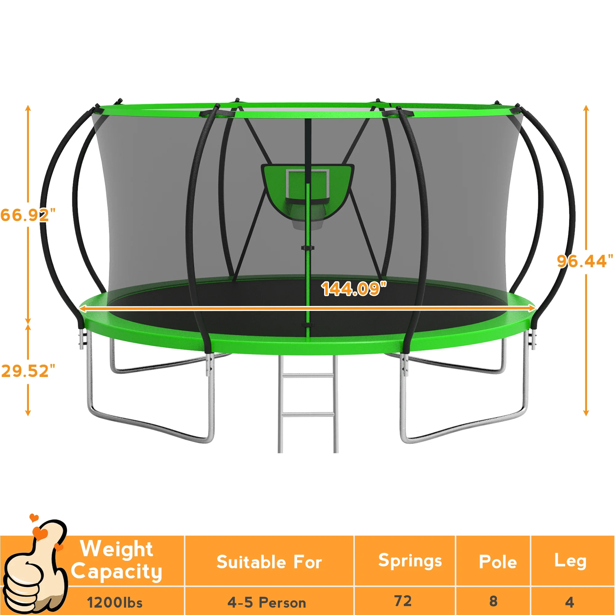 KOFUN Trampoline with Basketball Hoop & Light, 1500lbs 10FT 12FT 14FT 16FT Trampoline for Adults and Kids