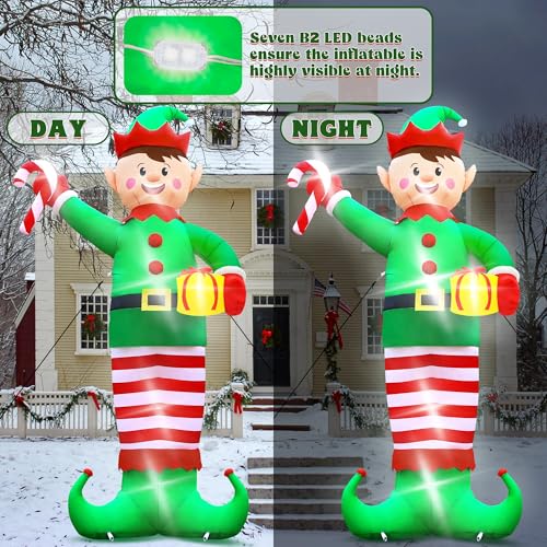 15FT Christmas Inflatables, Giant Inflatable Santa Claus Holding Gift Bags, Blow Up Christmas Santa Claus with 8pcs LED