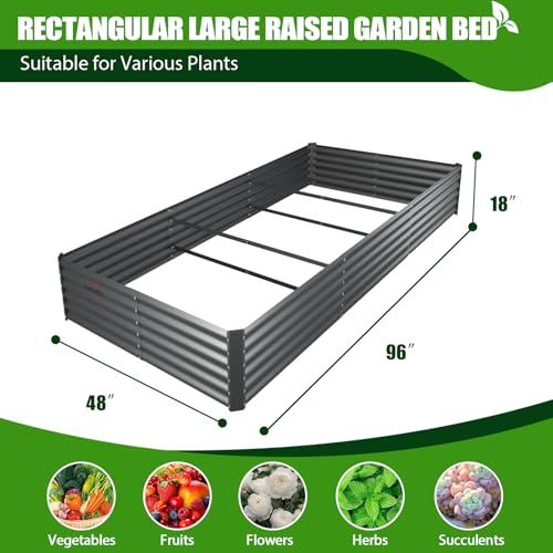 A ANLEOLIFE 8X4X1.5 ft Galvanized Raised Garden Beds Outdoor, Oval Large Metal Planter Box for Planting Vegetables Flowers Herb