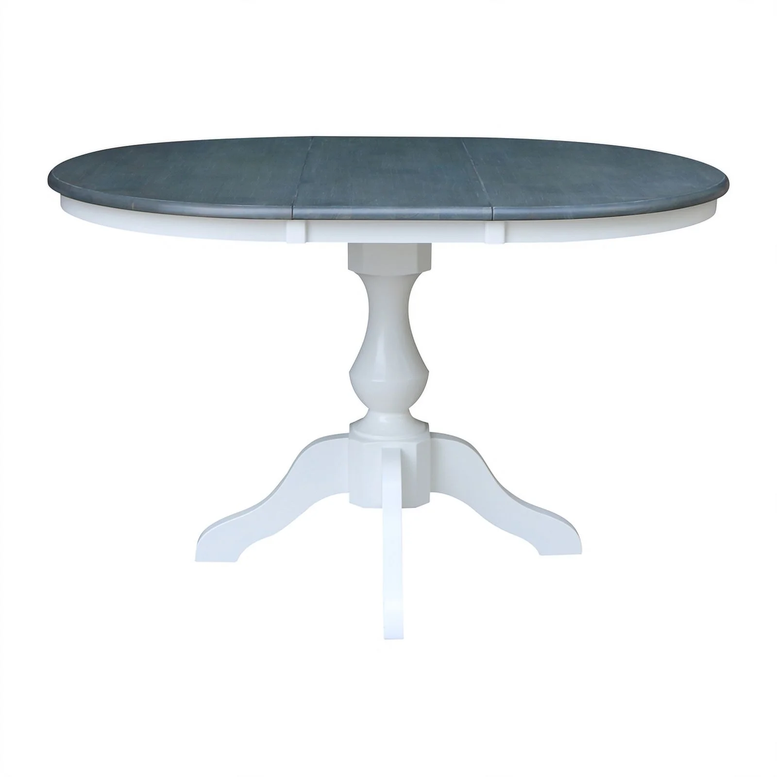 36 in Round Wood Extension Dining Table with 4 Chairs in White and Heather Gray