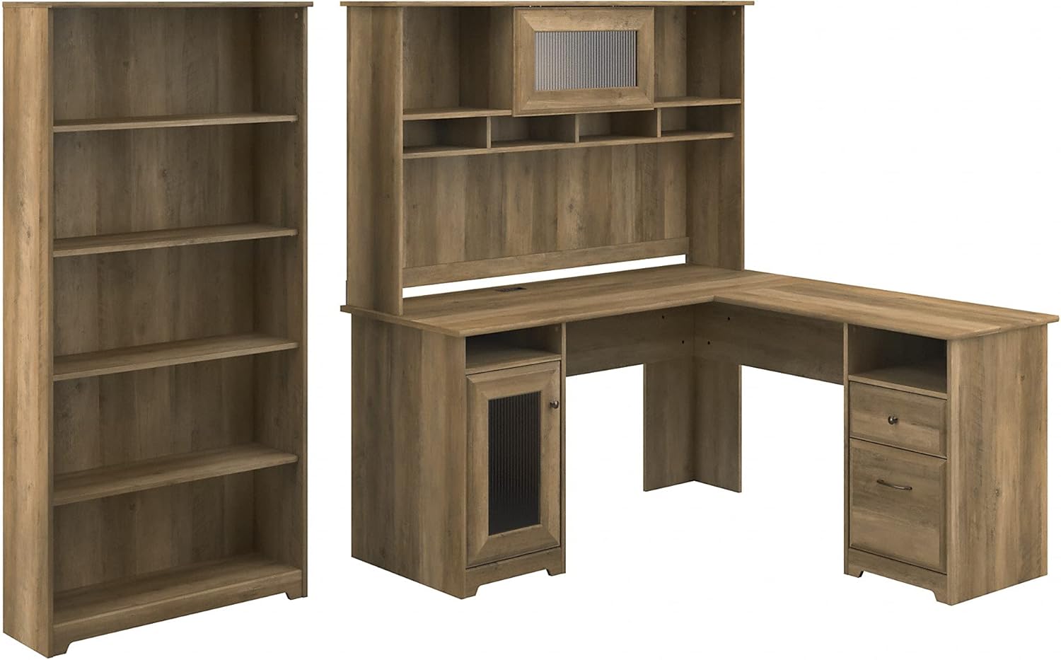Bush Furniture Cabot L Shaped Desk with Hutch and 5 Shelf Bookcase