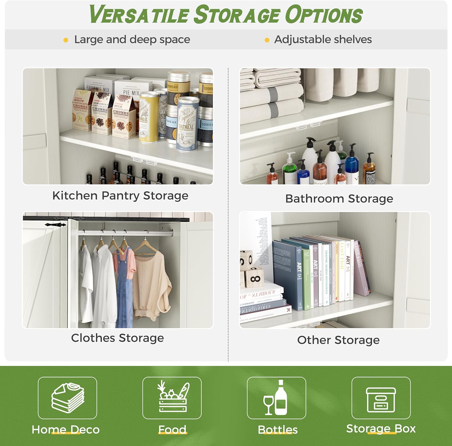 Wardrobe Closet with Doors, 72" Armoire Wardrobe Cabinet, White Bedroom Storage Cabinet with Hanging Rod for Kitchen, Pantry