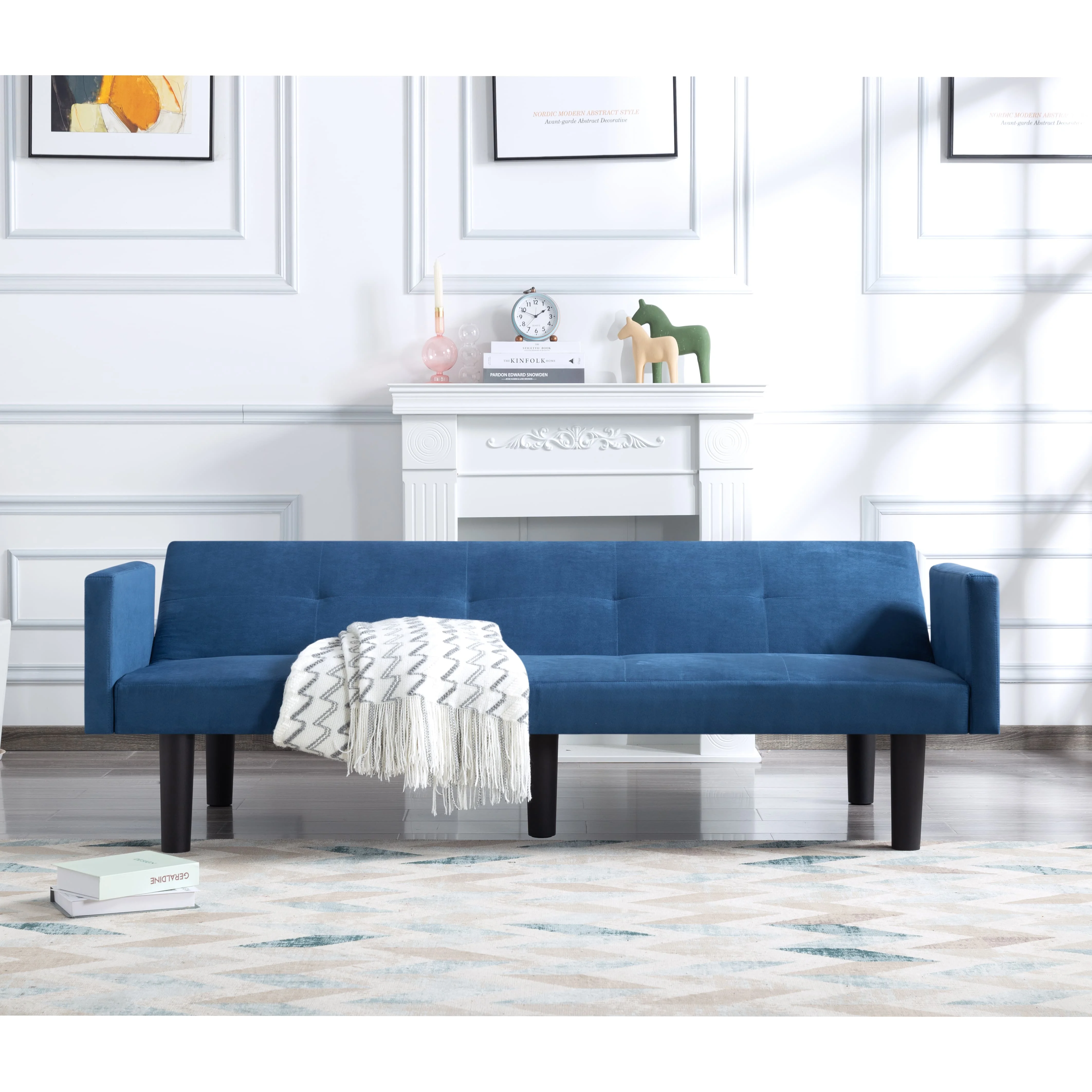 BSHTI 74.8 inch Futon Sofa bed,Modern Adult Sofa,Foam Futon Sleeper for Livingroom(Navy Blue)