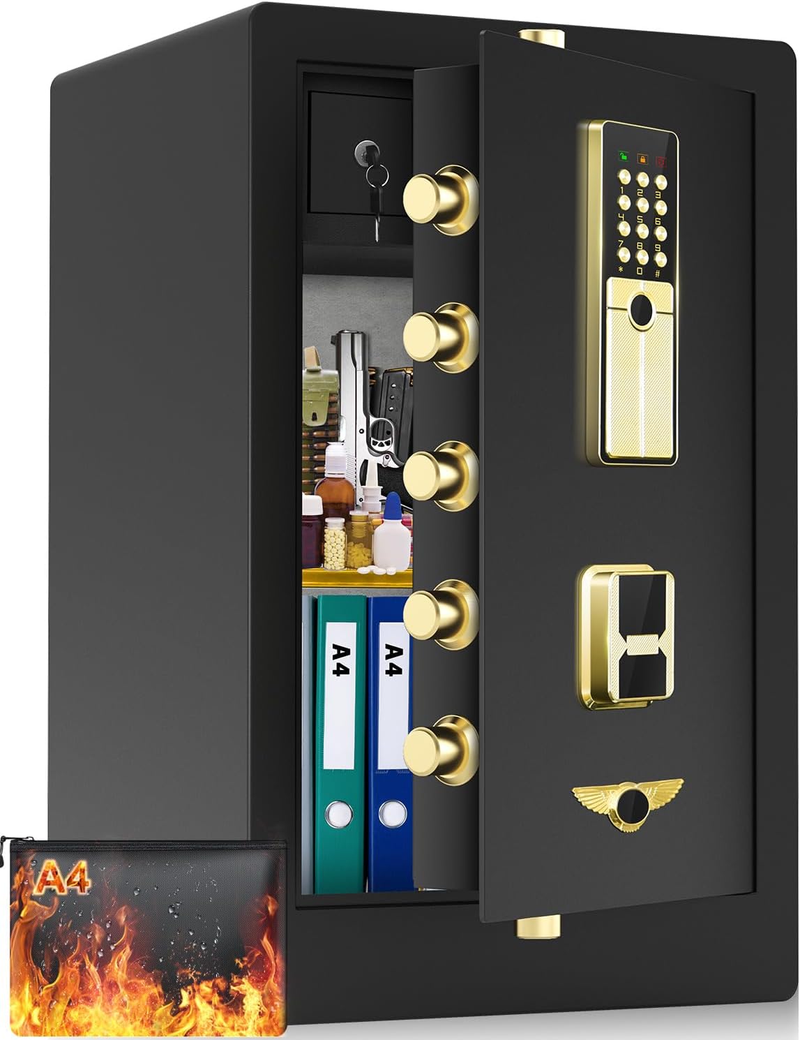 5.0 Cuft Extra Large Fireproof Safe Box For Home, Heavy Duty Digital Home Safes Fireproof Waterproof with Key Combination Lock, Sensor Light