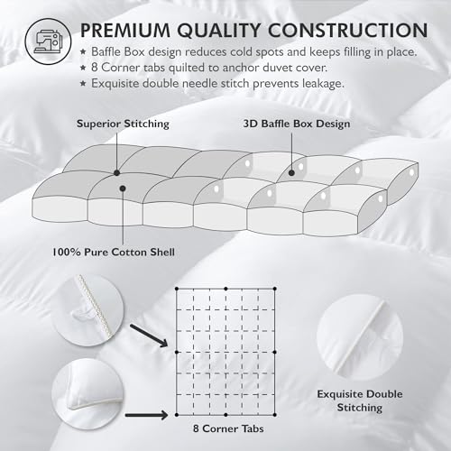 Luxurious Oversized King 108" x 98" Size Goose Down Fiber Waterfowl Feather Fiber Comforter Duvet, 100% Egyptian Cotton Cover, 65 oz. Fill Weight