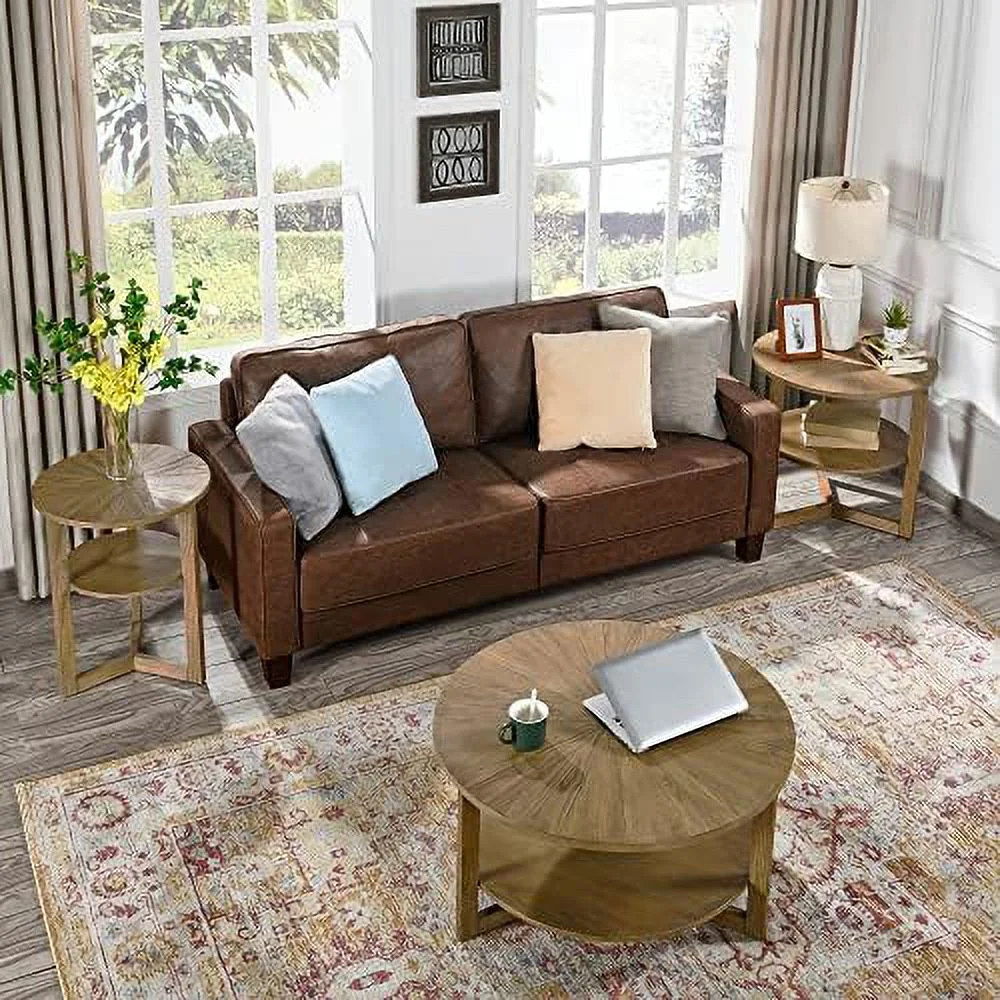 YZboomLife Round Coffee Table Living Room  Circle Round Coffee Table with   Farmhouse Solid Wood Coffee Table  Yellowish Brown  KFZ-3338