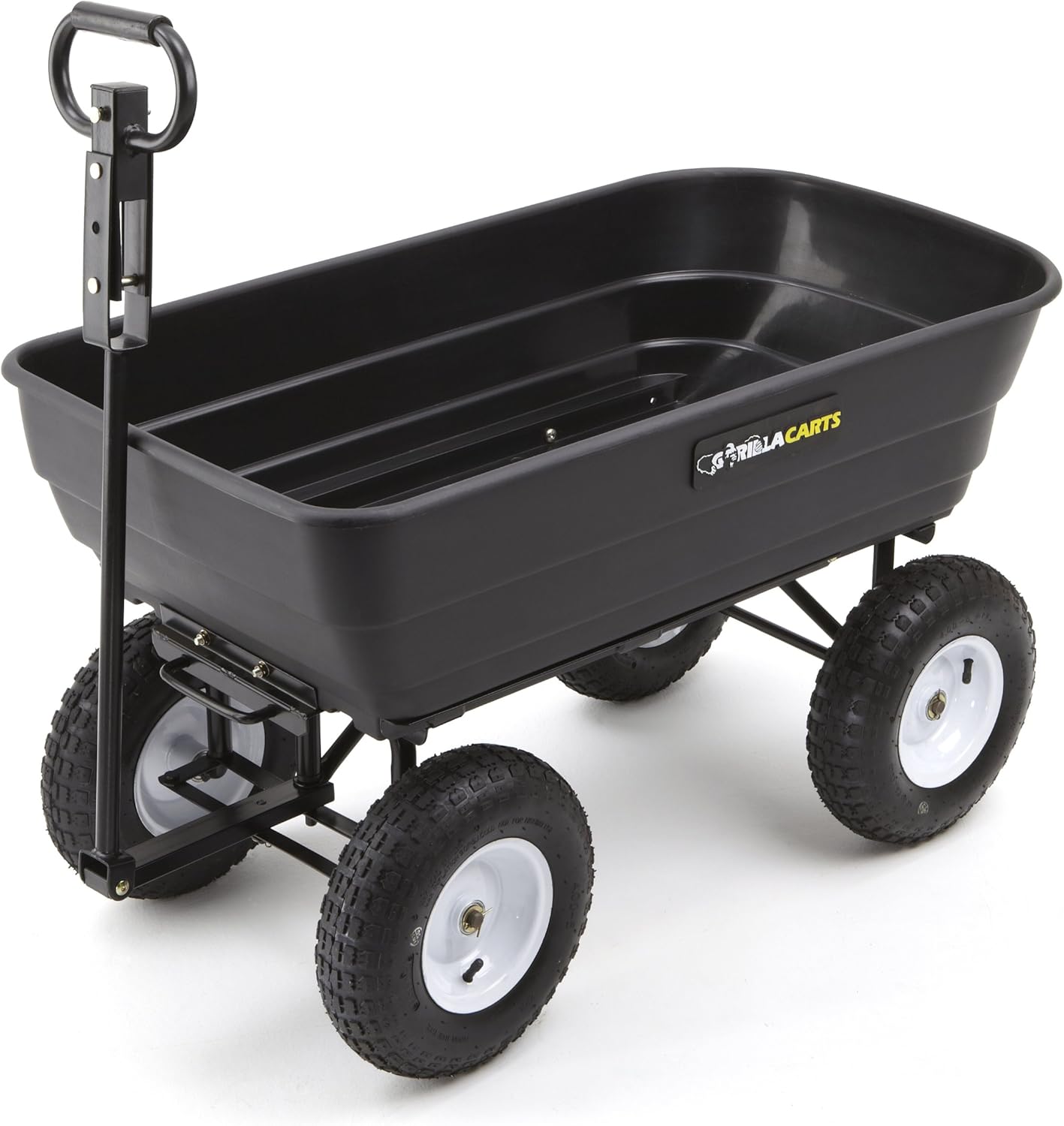 Gorilla Carts GOR200B Poly Garden Dump Cart with Steel Frame and 10-Inch Pneumatic Tires, 600-Pound Capacity, 36-Inch by 20-Inch Bed, Black Finish