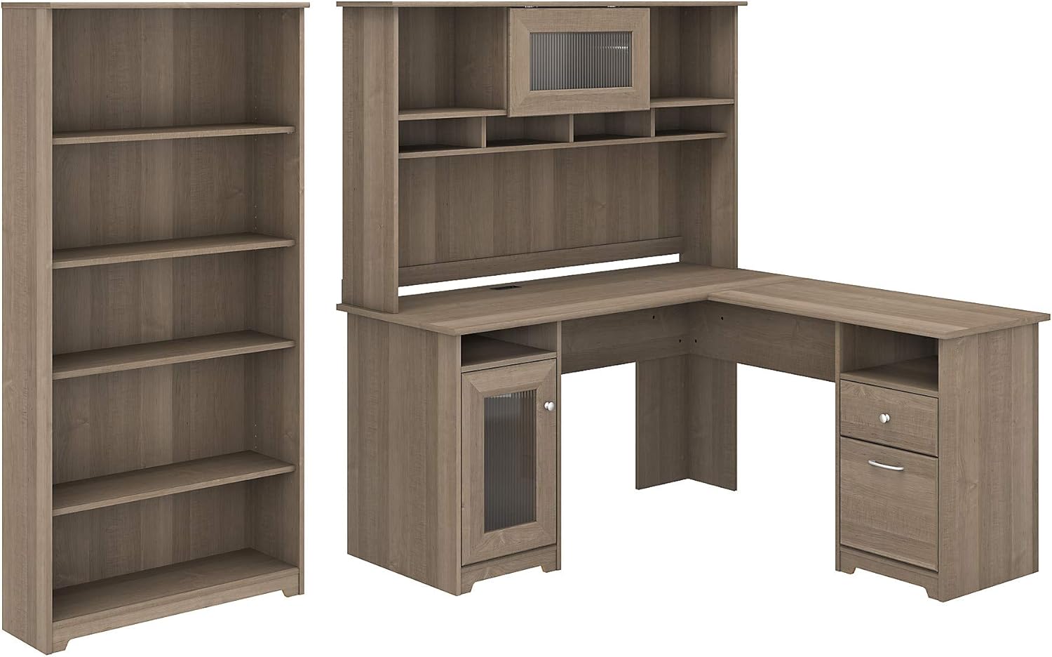 Bush Furniture Cabot L Shaped Desk with Hutch and 5 Shelf Bookcase