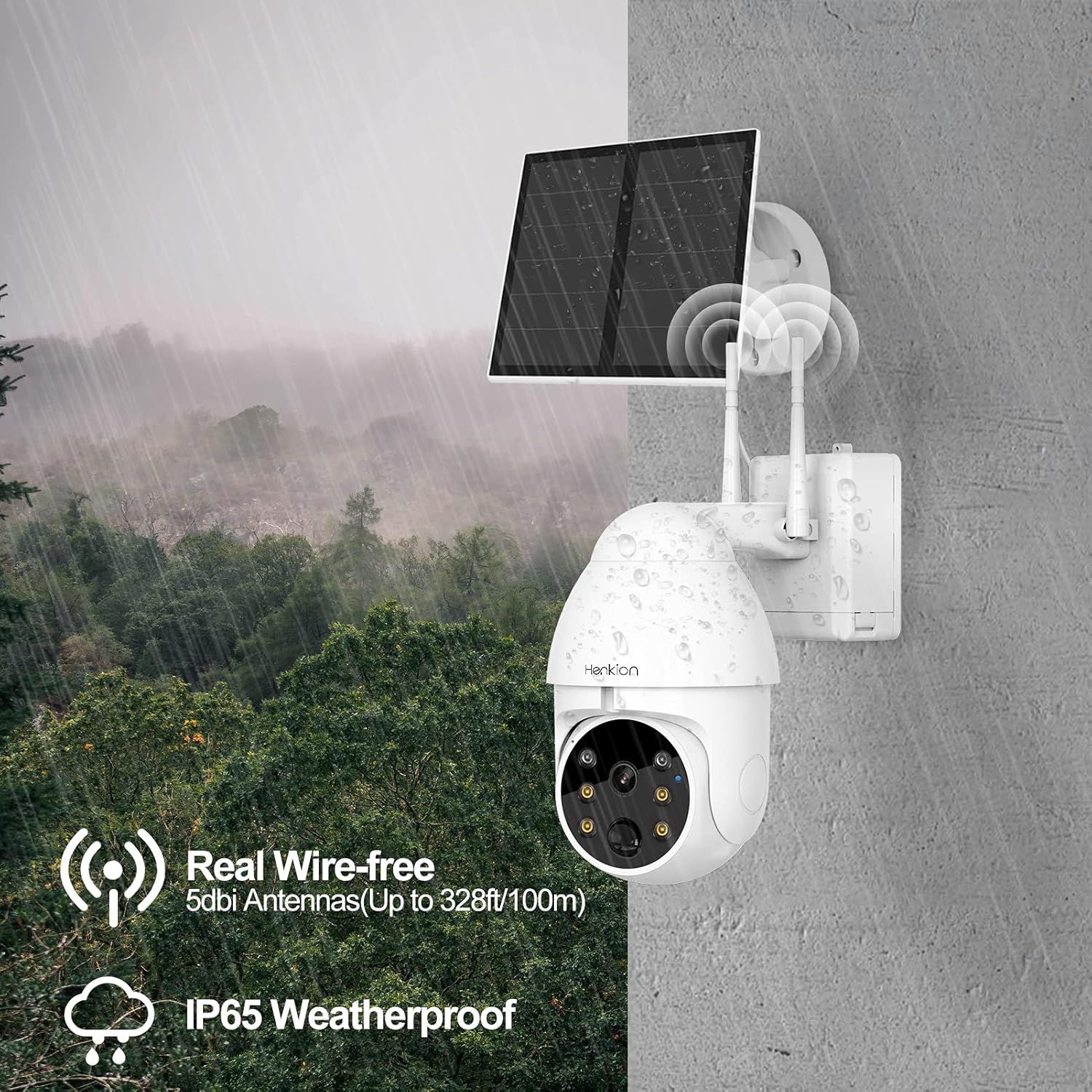 Solar Powered Wireless Security Camera, Henkion WiFi Outdoor Camera 1080P Pan Tilt Rechargeable Battery Camera Waterproof Home Surveillance