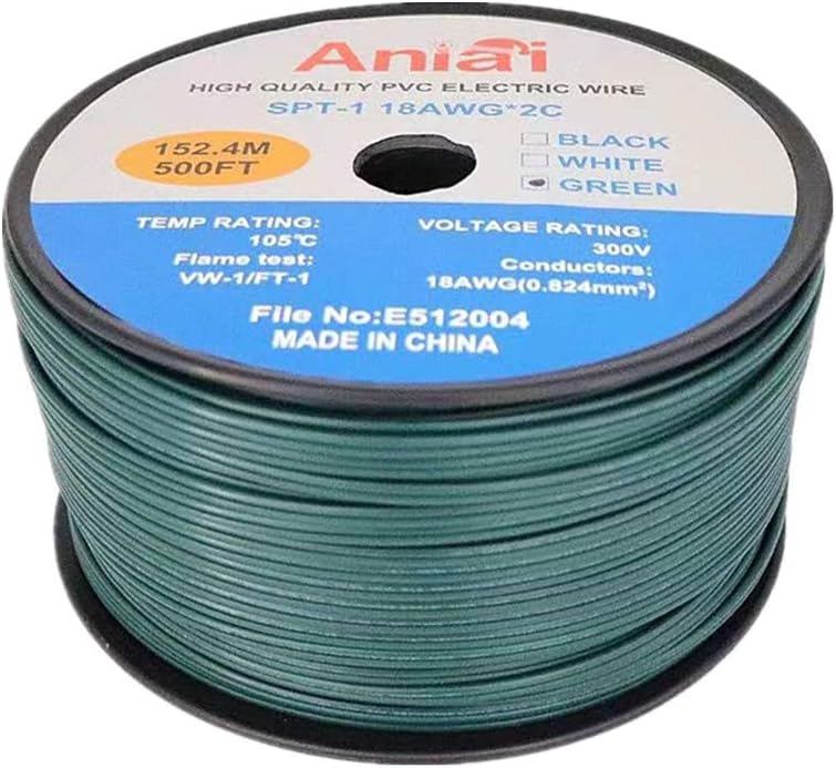 Aniai SPT-1 Commercial Grade Wire Bulk Electrical Wire 18 AWG 10 Amps 500 Foot Spool Zip Wire (White)