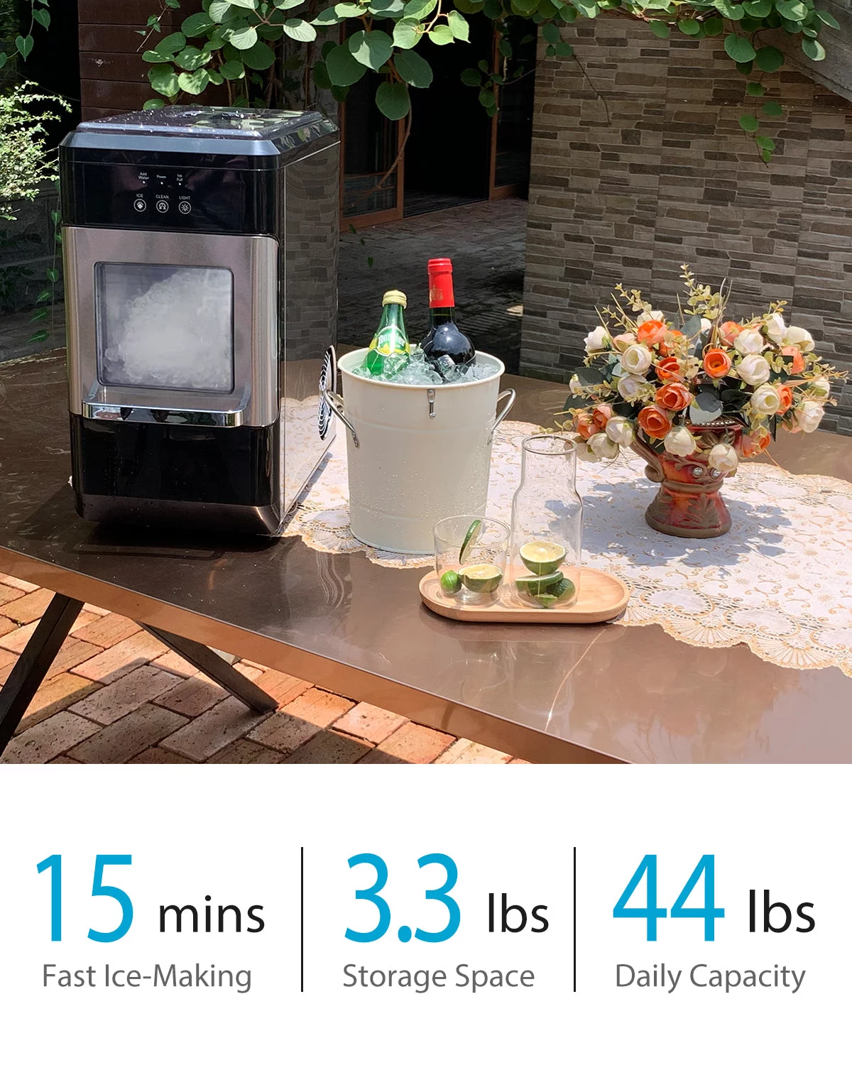 Northair Countertop 44lb Nugget Ice Freestanding Ice Maker with Top Loading Water Reservoir