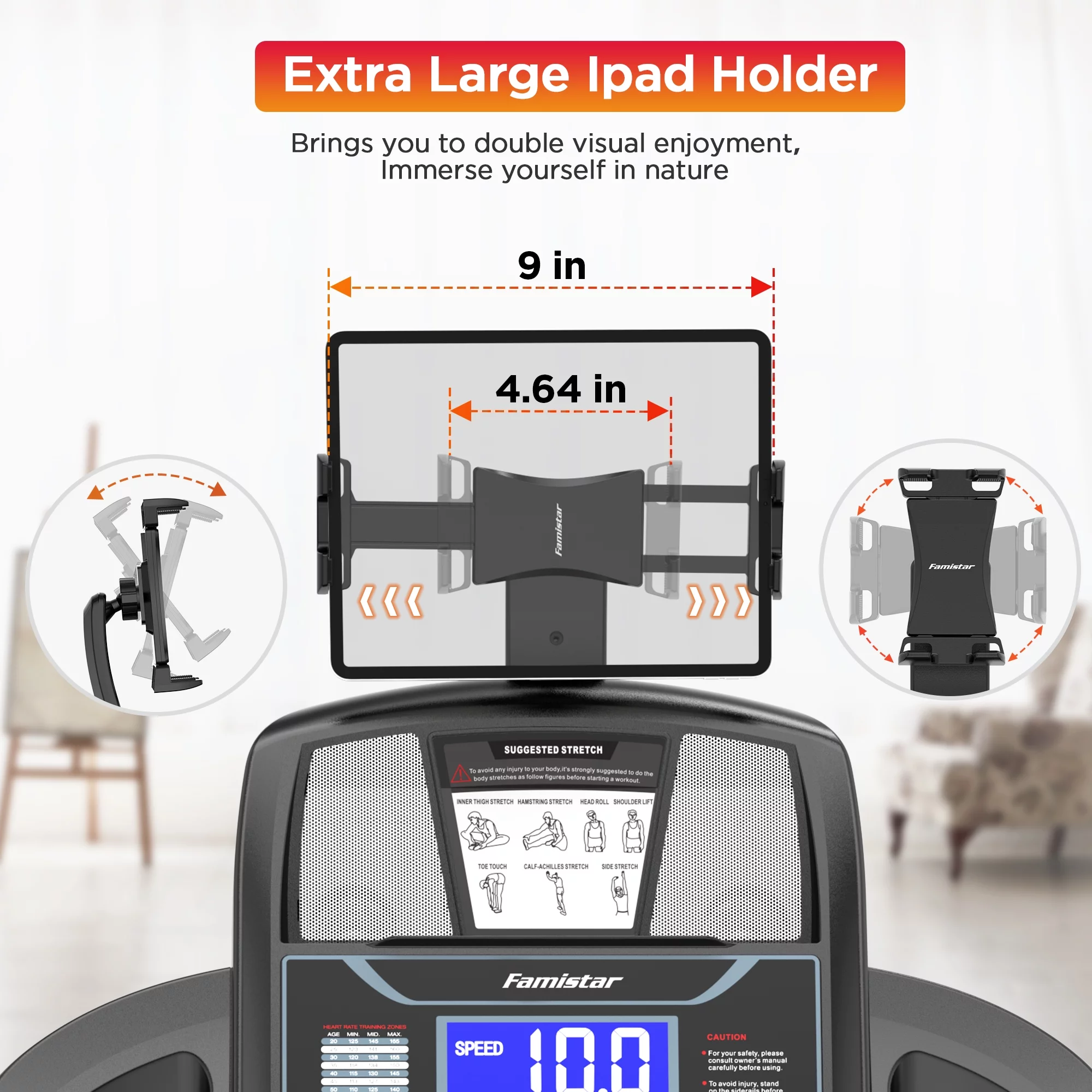 Famistar 4.5HP Portable Folding Treadmill 300 LB Capacity for Home w/ 15-Level Auto Incine, Smart APP Control, HiFi Stereo Bluetooth Speakers
