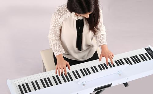 Digital Piano 88 Key Weighted with Piano Bench, 88 Key Full Size Semi Weighted Keyboard Piano, Electronic Piano for Beginner,with Adjustable Stand