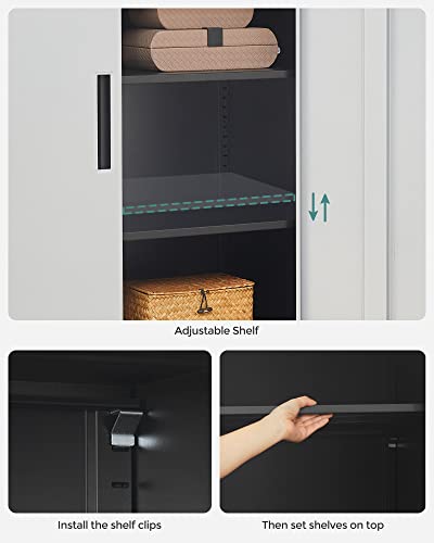 SONGMICS Garage Cabinet, Metal Storage Cabinet with Doors and Shelves, Office Cabinet for Home Office, Garage and Utility Room, Grey UOMC013G01