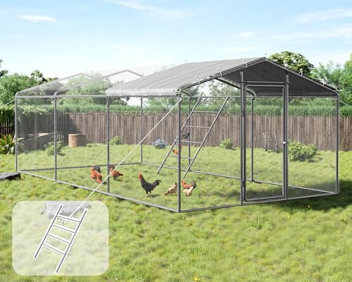 Jocisland 9x25.3x6.4 FT Large Walk-in Chicken Coop with 2 Hinged Doors, Dome Roof, PE Cover & Wire Mesh for Backyard Hen, Rabbit, Duck