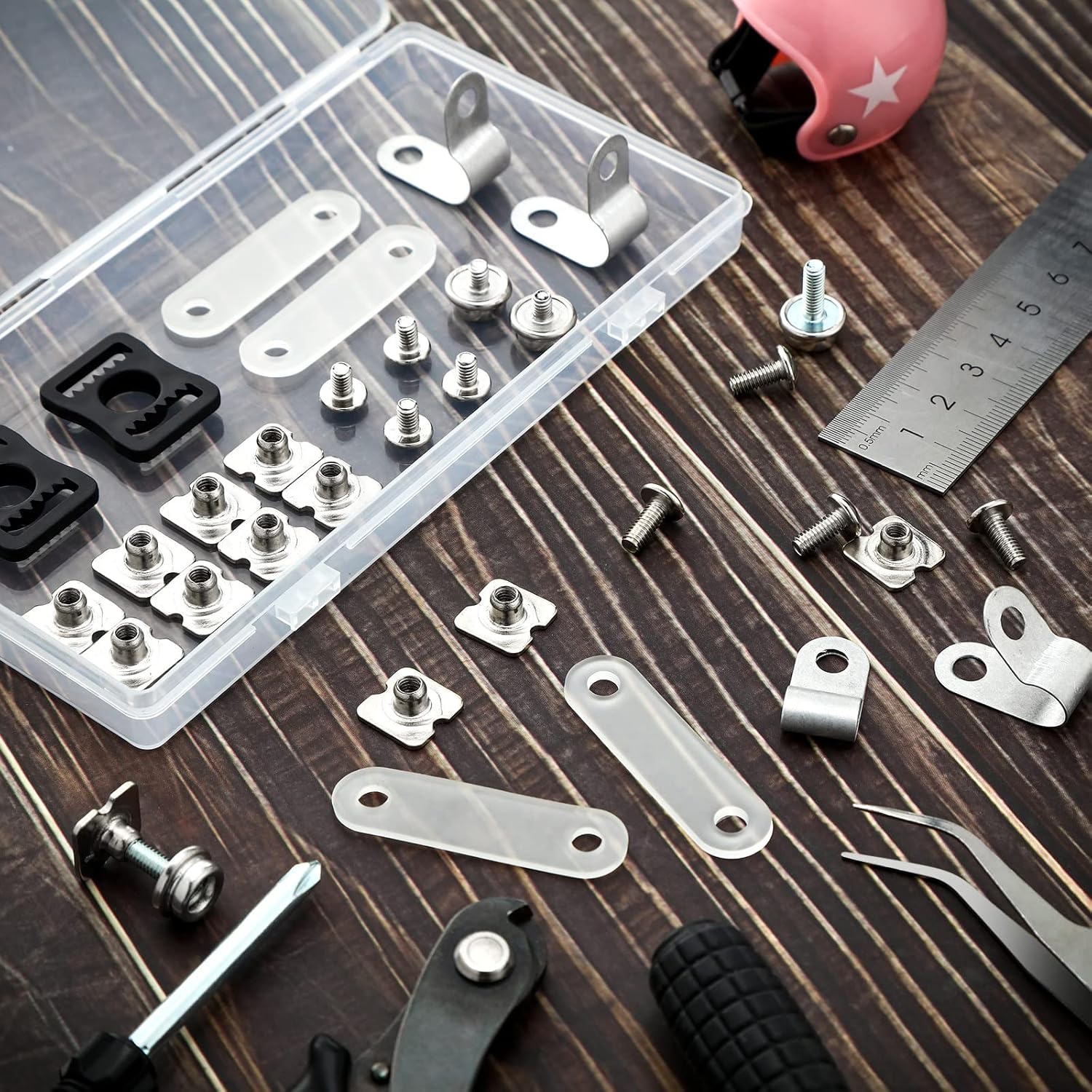 26 Pcs Helmet Repair Kit Include Helmet Chin Strap Screwdriver 4 Pcs R Shape Football Visor Clips 12 Screws with Nuts 4 Rubber Gaskets 4 Helmet