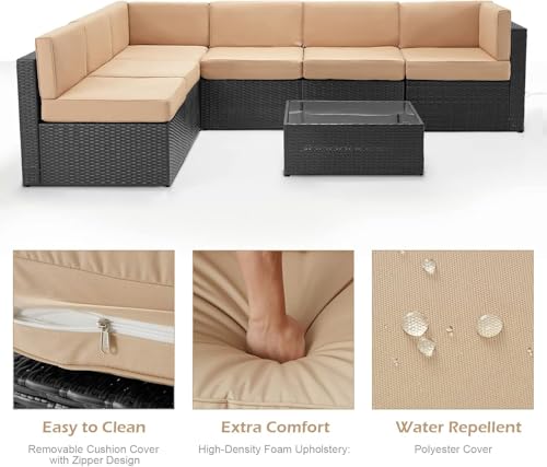 U-MAX 7 Piece Outdoor Patio Furniture Set, PE Rattan Outdoor Wicker Sectional Furniture Chair Set with Cushions and Tea Table