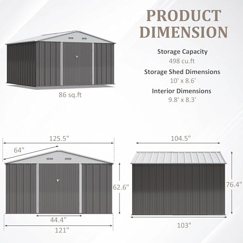 Greesum 5×3 FT Outdoor Storage Shed, Metal Storaged Sheds Without Floor, Tool Sheds with Lockable Doors and Sloping Roof for Garden, Patio, Backyard