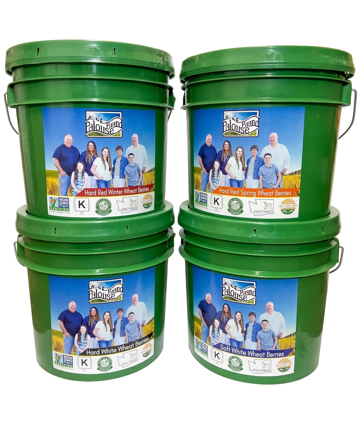 Emergency Wheat Berry Bucket Supply | 100 LBS | Hard White, Soft White, Hard Red Winter, Hard Red Spring Wheat Berries [25 lbs each]