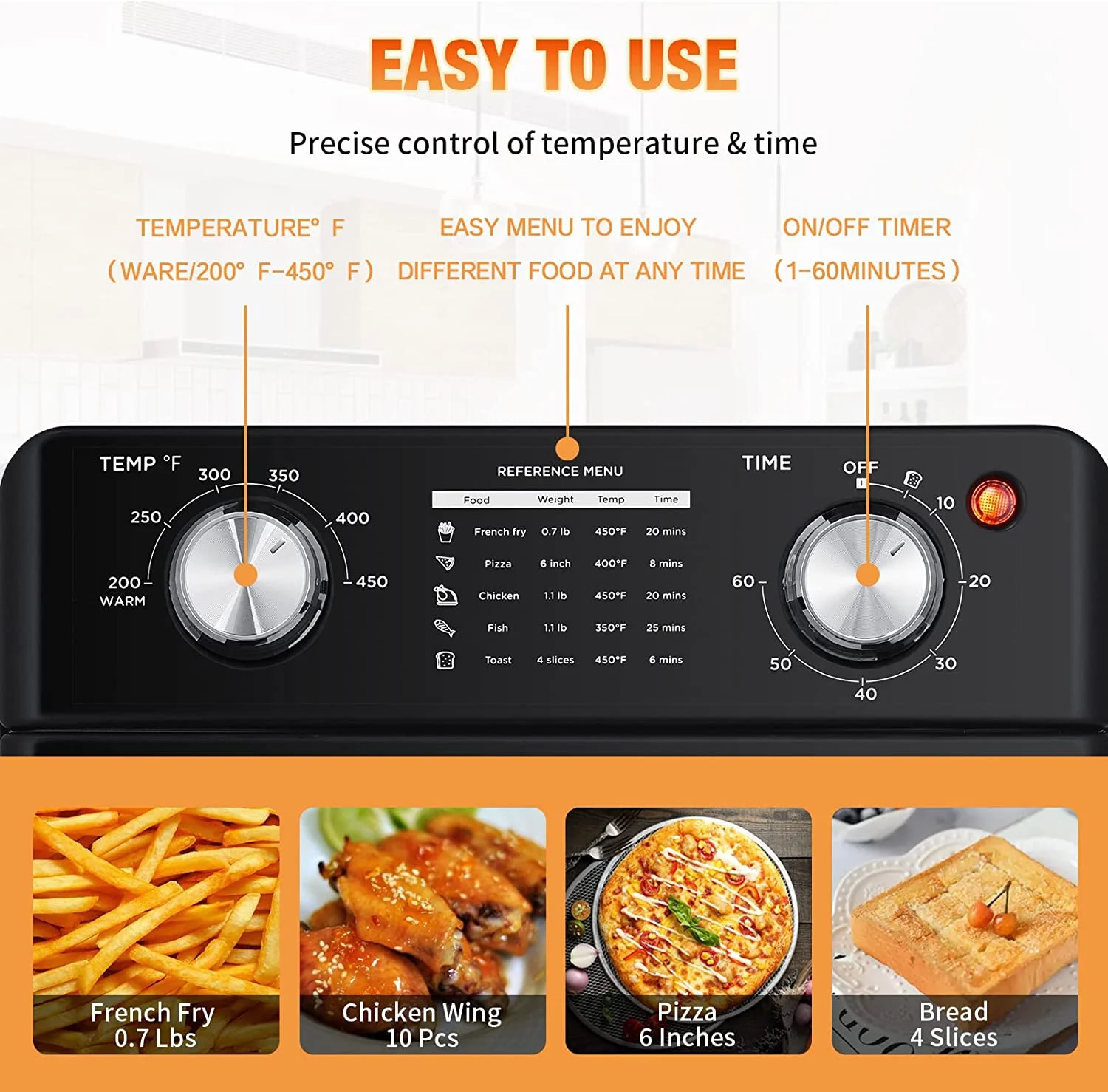 Geek Chef Air Fryer Oven 10 Quart, Oil-less Air Fryer Toaster Oven with Digital Recipe, 1400W, Black