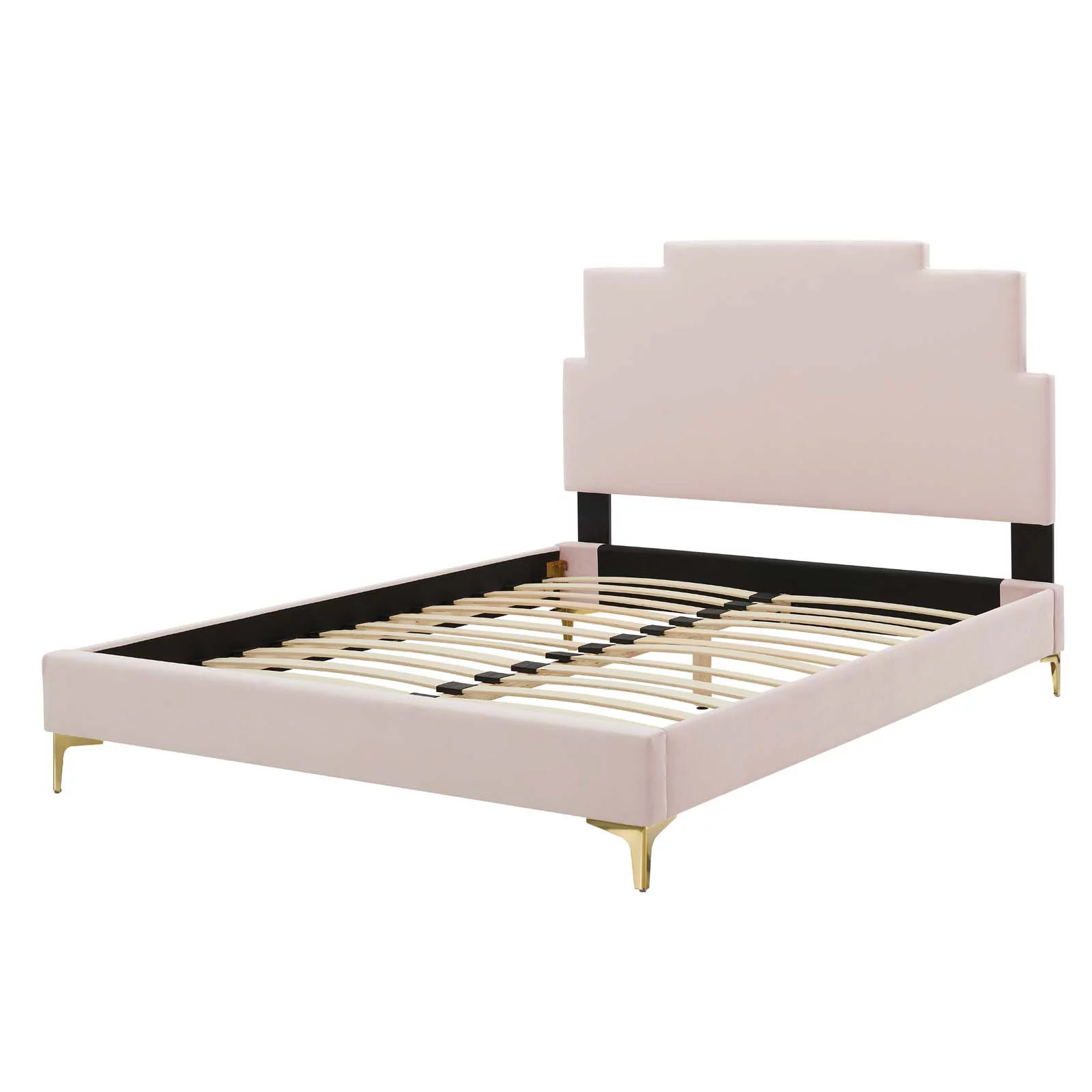Platform Bed Frame, Queen Size, Velvet, Pink, Modern Contemporary Urban Design, Bedroom Master Guest Suite