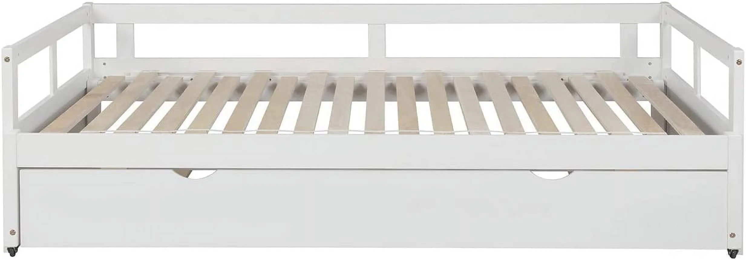 Exedable Daybed Wih rudle Bed, Wood Daybed Frame Wih Pull rudle, o Kig Desig Exedig Daybed For Kids Girls Boys ees Aduls, o Box Sprig Required, Whie