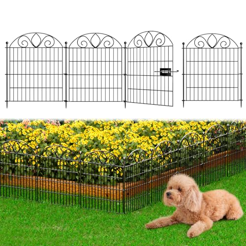 8 Panels No Dig Tall Garden Fence Panel – 48" H X 21' L Rustproof Metal Dog Fence Outdoor for Yard, Decorative Animal Barrier Fence for Pet