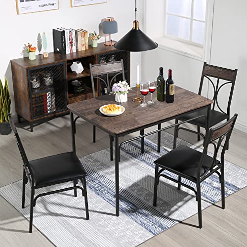 VECELO Kitchen Dining Room Table Set with 2 Chairs for Small Space, Apartment,Metal Steel Frame