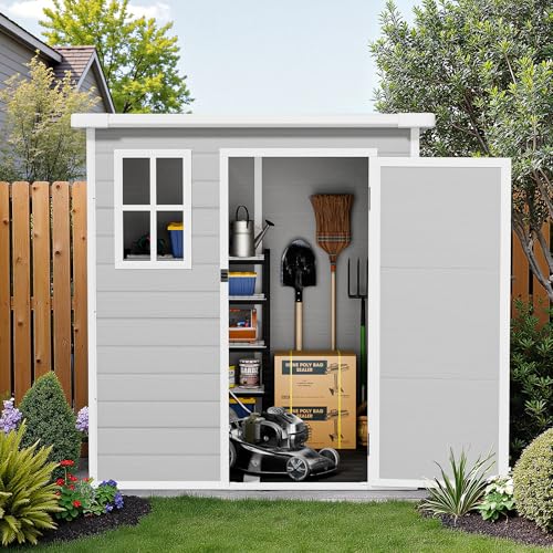 NicBex 6×5 Resin Outdoor Storage Shed with Floor & Window– All-Weather Lockable Small Tool Shed
