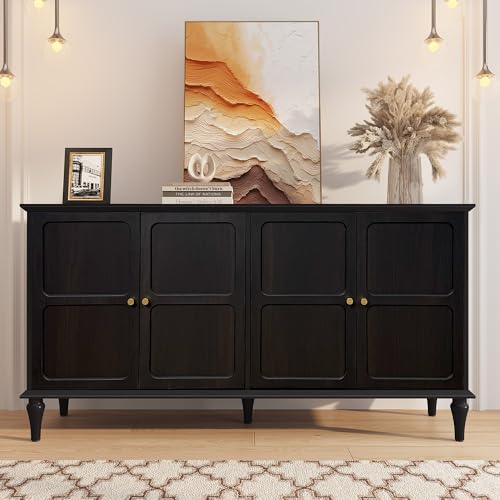 ARTPOWER Sideboard Buffet Cabinet with Storage, 58'' Mid-Century Modern Storage Cabinet with 4 Doors and Adjustable Shelves