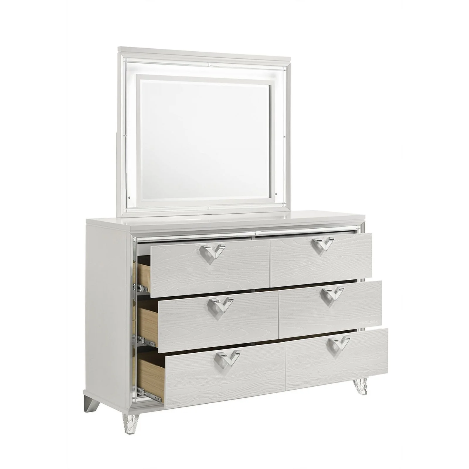 Pemberly Row Prism 5 PC King Modern Bedroom Set made with Wood in White color