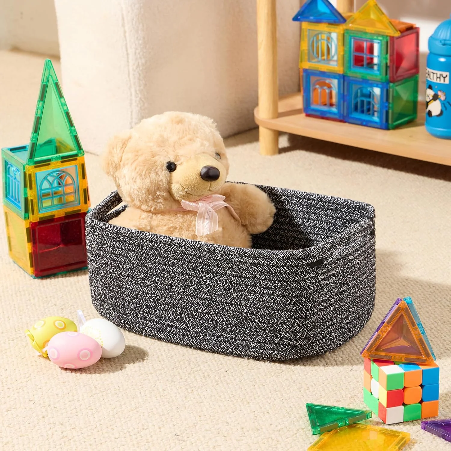 AllWays Plaza Small Storage Baskets for Organizing | Closet Organizer Bins | Shelf Toy Basket | Woven Rope Baskets | Cube Decorative Box | Shallow