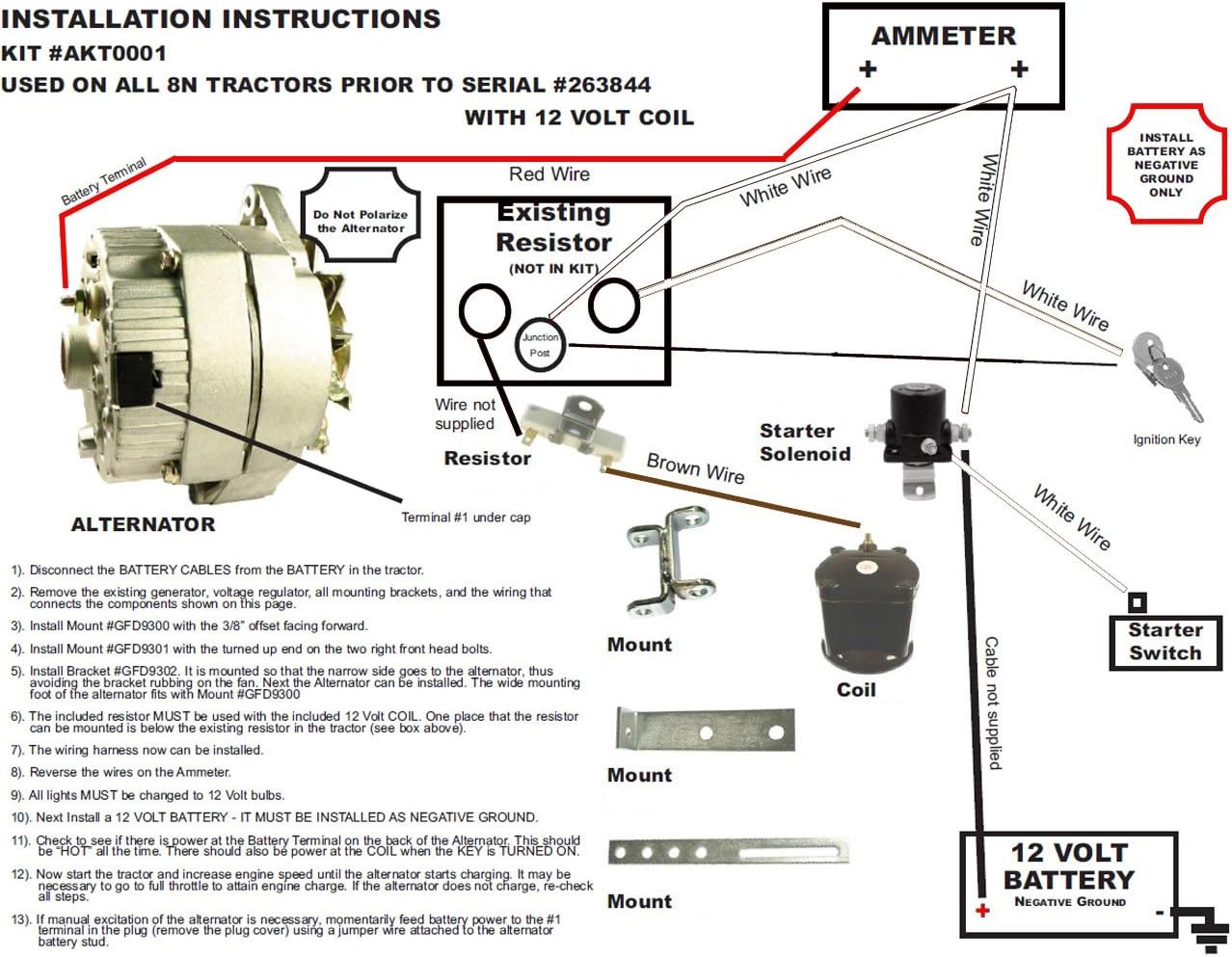 Rareelectrical NEW ALTERNATOR CONVERSION KIT COMPATIBLE WITH 1939-1951 FORD 8N TRACTORS 1100-0530 11000530 8NE10300ALT-C 8NE10300ALTC