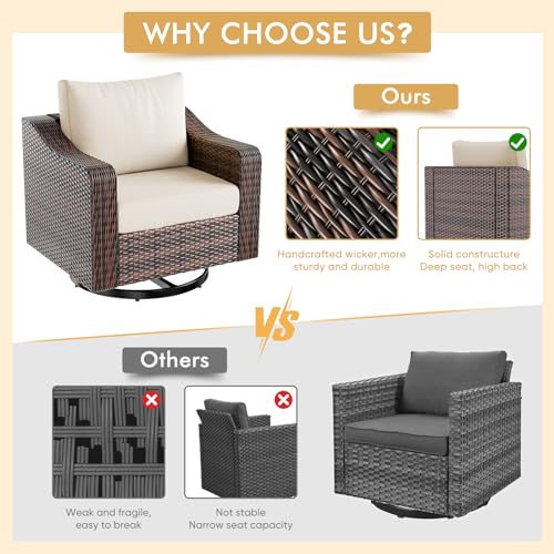 Outdoor Patio Furniture Set,6 Pieces Heavy Duty Wicker Patio Furniture with Fire Pit Table, Larger Seat Soft Cushion