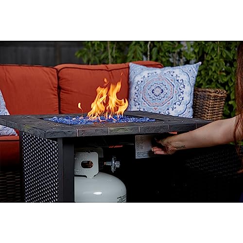 Endless Summer 30-Inch Square 30,000 BTU Propane Outdoor Fire Pit Table with Resin Mantel, Steel Base, Blue Fire Glass