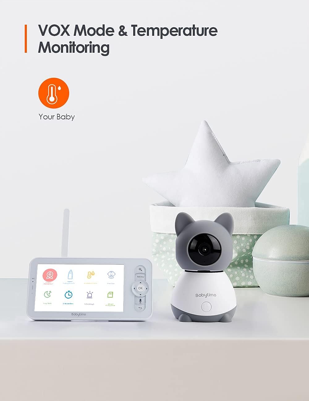 Video Baby Monitor, Baby Time 5 Color Display with 1080P Pan/Tilt Camera, Infrared Night Vision, Two-Way Audio, Temperature & Sound Alarm
