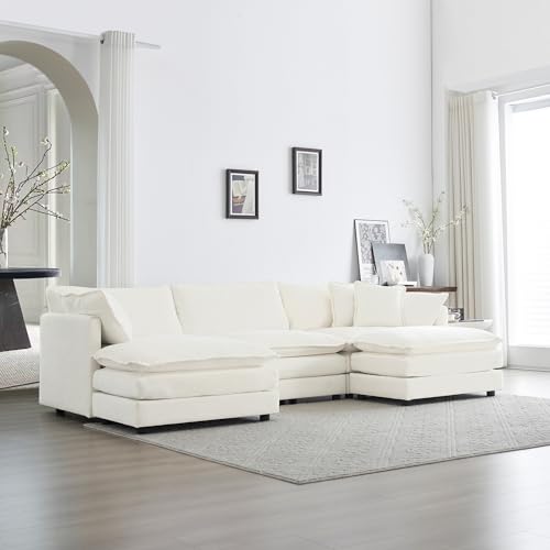 U-Shaped Modular Sectional Sofa with Footrests, 111" Oversized Chenille Comfy Sectional Couches for Living Room