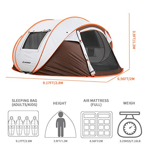 EchoSmile Camping Instant Pop Up Tent, 2/4/6/8/10 Person, Water Resistant Dome, Easy Setup for Camping Hiking and Outdoor, Portable with Carry Bag
