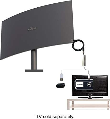 Mohu Sail Amplified Indoor/Outdoor TV Antenna, 75-Mile Range, UHF/VHF Multi-Directional, 20-inch Mast, 15dB Preamplified