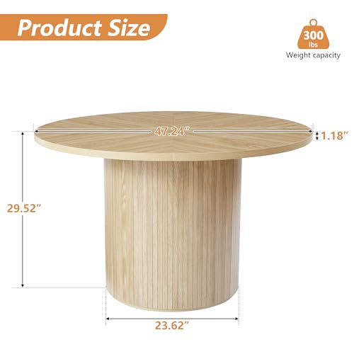 47 inch Round Dining Table for 4, Kitchen Table Dinner Table with 2-Layer Storage Shelf and Wood Slide Door for Home Dining Room Living Room (Walnut)