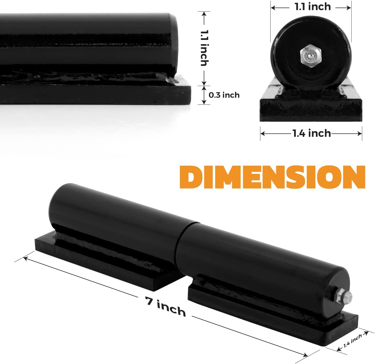 Heavy Duty Gate Hinge Pair 7 Inch Barrel Style Good Load Capacity - Weld On Install (7 Inch) Pack of 2