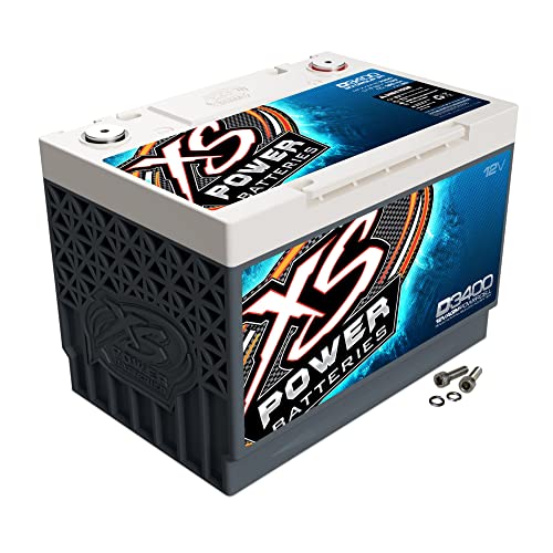XS Power D3400 3300 Amp AGM Battery with M6 Terminal Hardware - 12 Volt 80Ah 1150CA Deep Cycle AGM Powercell for Winch, Car Audio Systems - 49.97 lbs