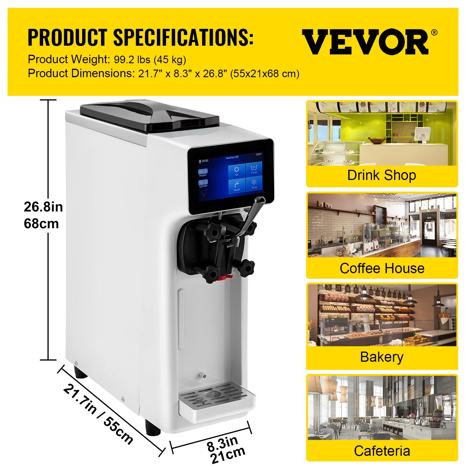 VEVOR Commercial Ice Cream Machine, 10-20L/H Yield