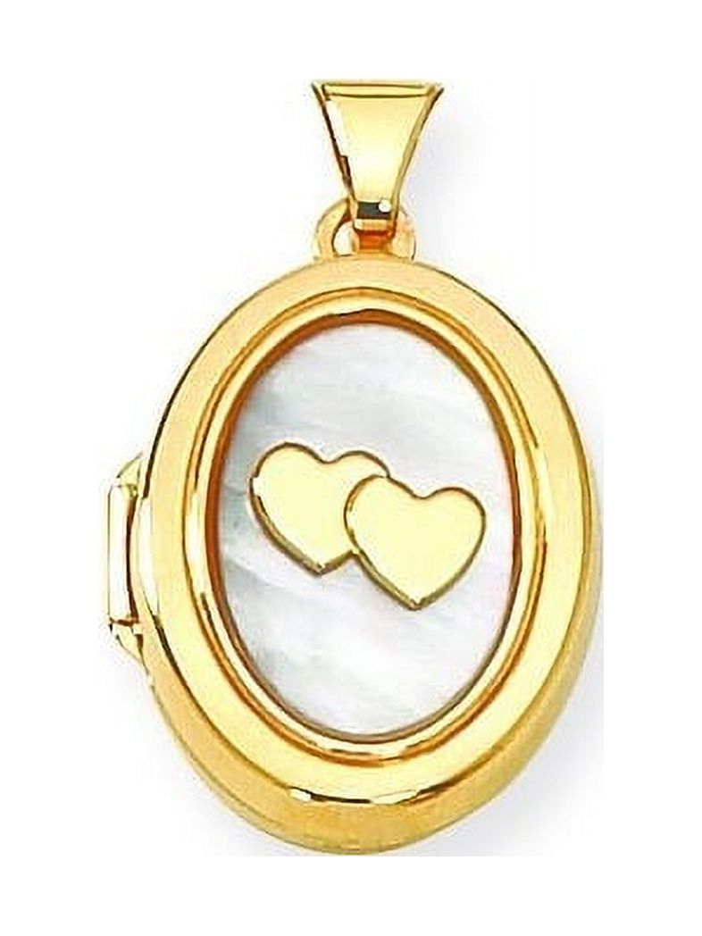 Solid Yellow Gold Oval Mother of Pearl I Love You Locket - Just Under 5/8 Inch X 3/4 Inch