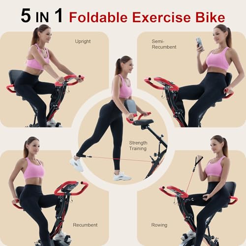 BARWING Stationary Exercise Bike for Home Workout, 5 IN 1 Foldable Indoor Cycling Bike for Seniors, 350LB Capacity, 16-Level Magnetic Resistance