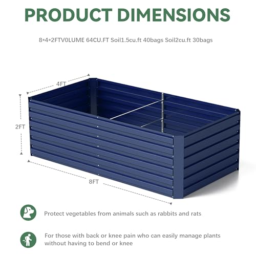 FOOWIN 2pcs 8x4x2ft Galvanized Raised Garden Bed, Planter Raised Garden Boxes Outdoor, Large Metal Raised Beds for Gardening
