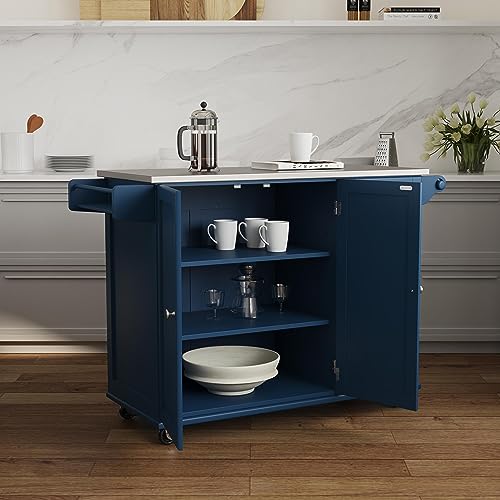 homestyles Mobile Kitchen Island Cart with Stainless Steel Top, Sage Green