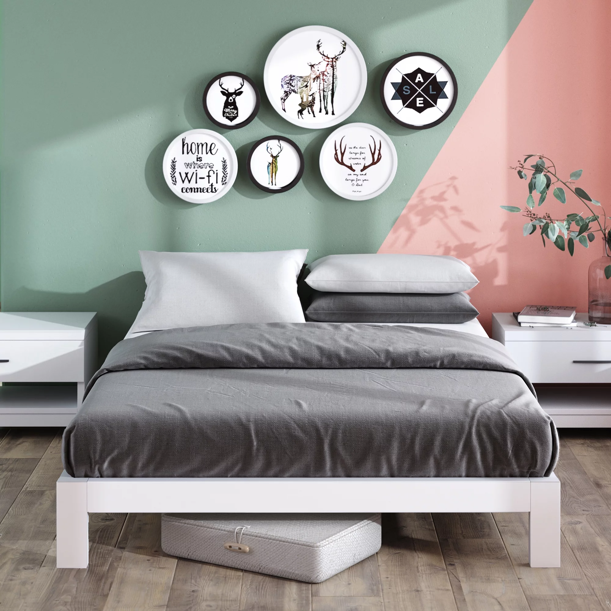 Zinus Arnav 10 White Metal Platform Bed Frame, Queen