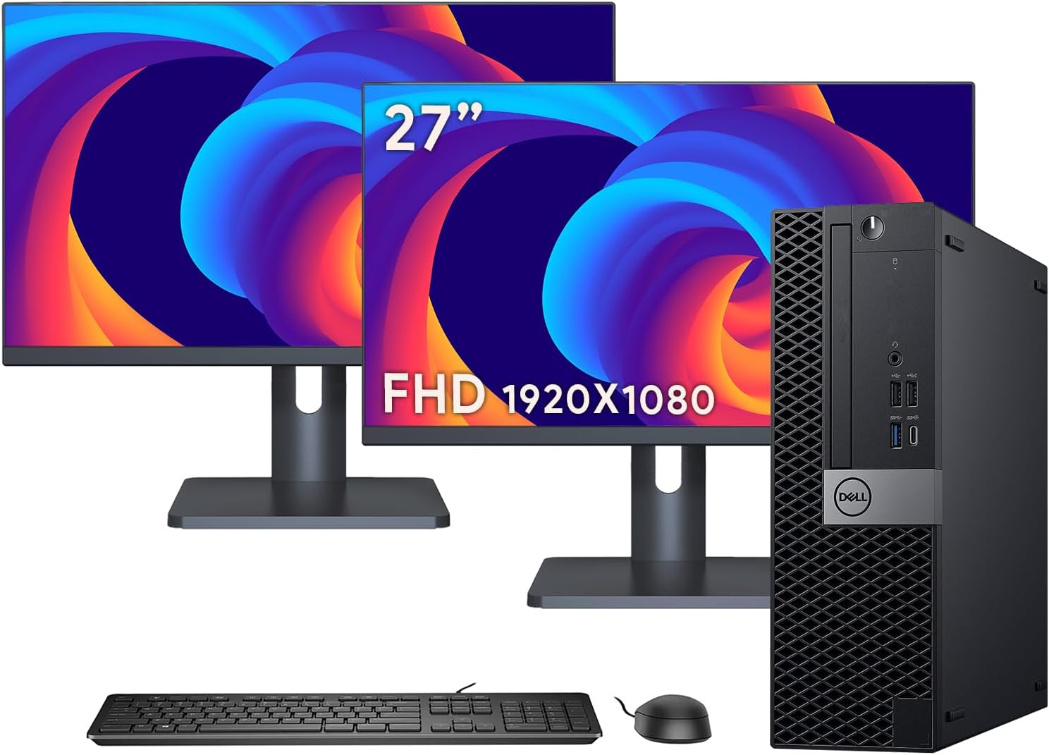 Dell Optiplex 5060 SFF Computer Desktop PC, Hexa Core i5 Processor Up to 4.1GHz, 32GB RAM, 1TB SSD, WiFi, Bluetooth 4.0, Dual 27 inch LED Monitors